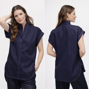 Sarah Alexandra Midnight in Manhattan Navy Blue Pique Cap Sleeve Top Small 7539